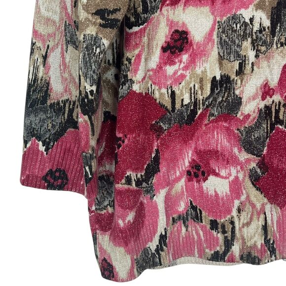 Alfred Dunner Women Floral Sequin Cardigan Sweater XL Multicolo Metallic Sparkle - Picture 6 of 11